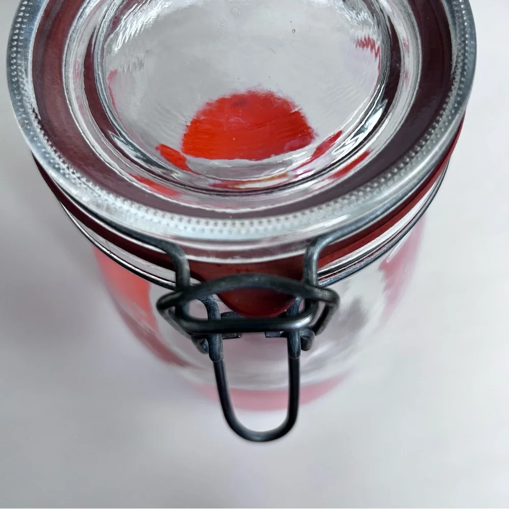 Vintage 60's The Cannery Hinged Glass Jar Container with Orange Design 1.5L